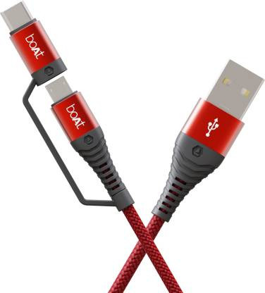 boAt USB Type C Cable 3 A 1.5 m Deuce USB 330 2-in-1 Micro and with 3A Fast Charge,480mbps  (Compatible with Mobile, Tablet, Speaker, Power Bank, Martian Red)