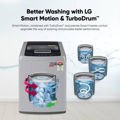 LG 6.5 kg 5 Star with Smart Inverter Technology, TurboDrum and Smart Diagnosis Fully Automatic Top Load Washing Machine Silver  (T65SKSF4Z)