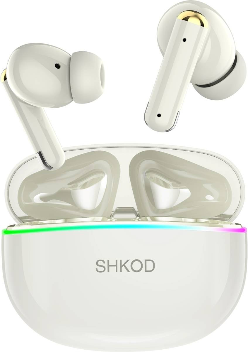 SHKOD AirLits5 Pro True Wireless in Ear Earbuds with 45H Playtime,Bluetooth 5.4(White) Earphone Cable Organizer