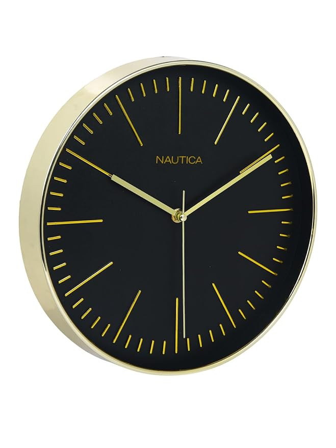 Nautica I 12 inch I Modern Wall Clock with Silent Sweep Moment I 1pc Wall Clock I Large Wall Clock for Living Room l Designer Wall Clock l ABS 3D Glossy Rim I Glossy Black-Gold